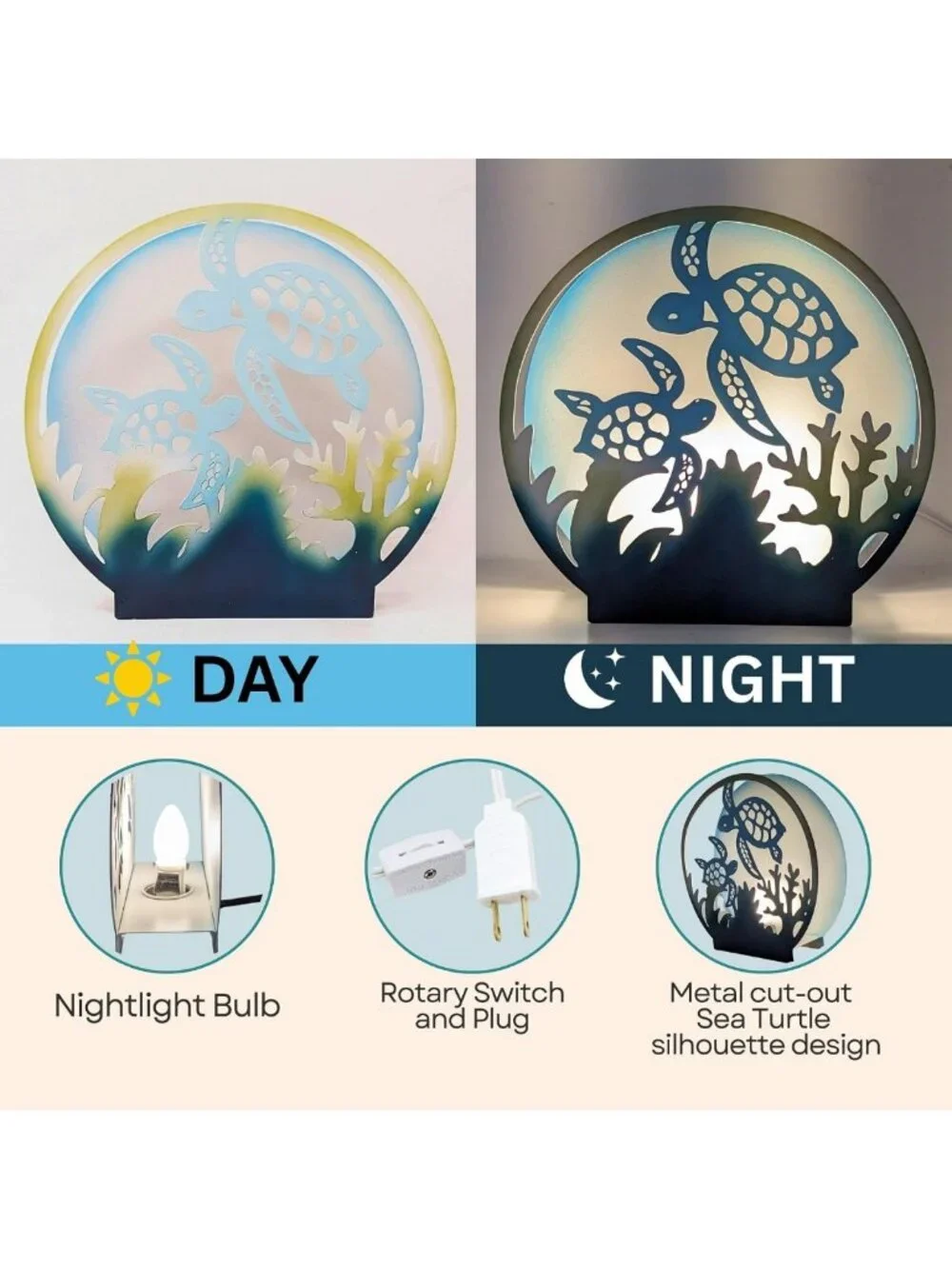 Coastal Sea Turtle Night Light - Nautical Tabletop Lamp for Beach House Decor